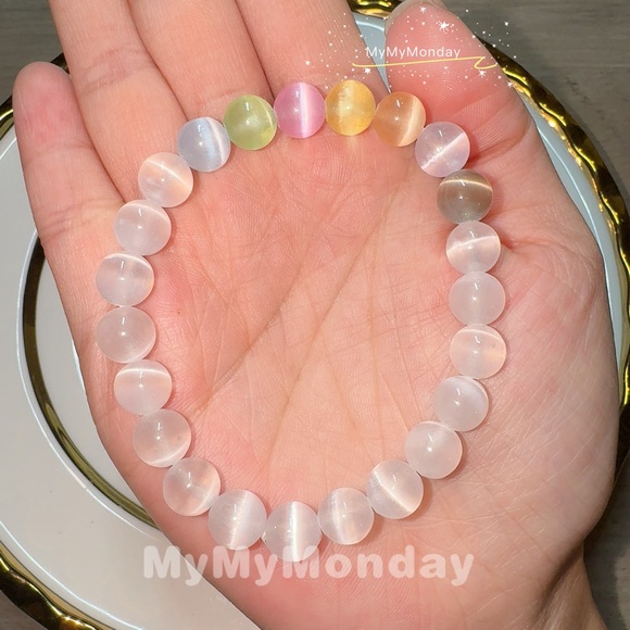 Handmade Jewelry - White And Colorful Selenite Bracelet 8mm